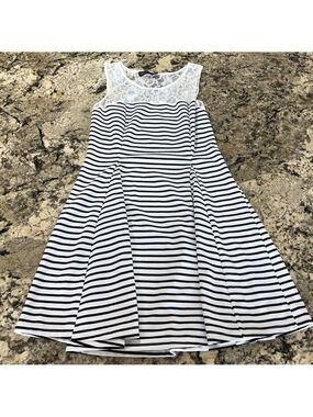 Size L Wild Child Youth Girls Dress Lace Top Flare Bottom White Black Stripes
